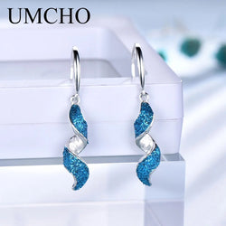 925 Silver Blue Sequins Drop Earrings for Women