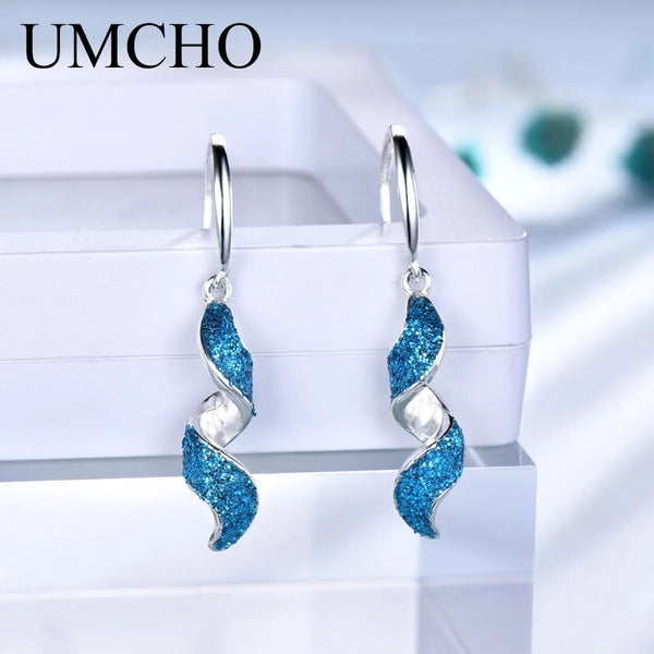 925 Silver Blue Sequins Drop Earrings for Women