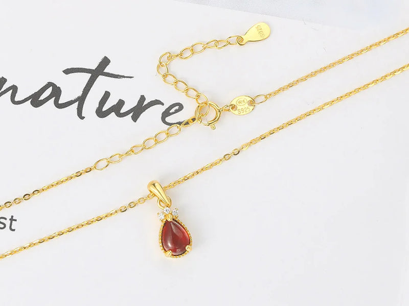 14K Gold Plated Sterling Silver Waterdrop Garnet Jewelry Set for Women