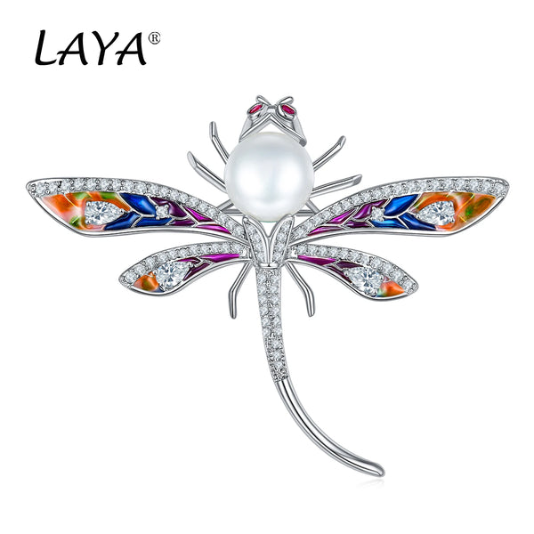 Sterling Silver Enamel Dragonfly Brooch Pin for Women