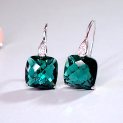 Sterling Silver Smoky Quartz Paraiba Tourmaline Morganite Emerald Gemstone Crystal Drop Earrings for Women