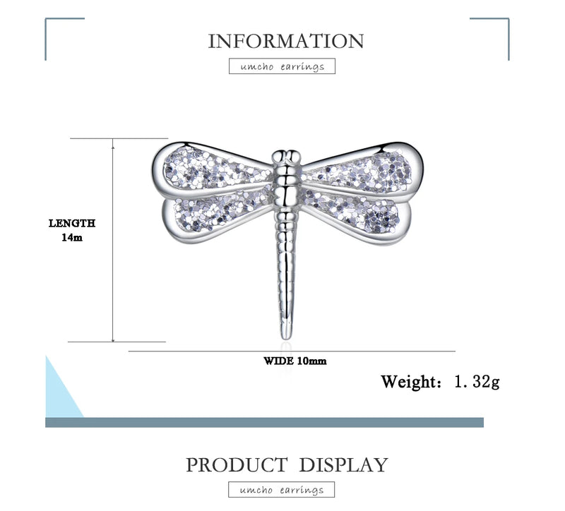 Sterling Silver White Zircon Dragonfly Stud Earrings for Women