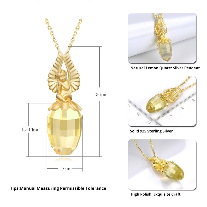Yellow Gold Plated Sterling Silver Natural Lemon Quartz Pendant 13.20 Carat for Women