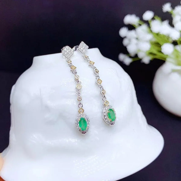 925 Silver Natural Emerald Earrings for Women