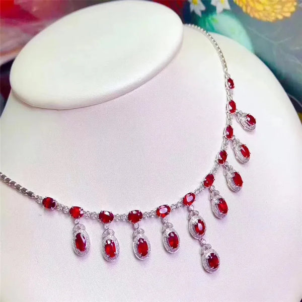 Sterling Silver Ruby Necklace, 21 Pieces, 925 Silver for Women