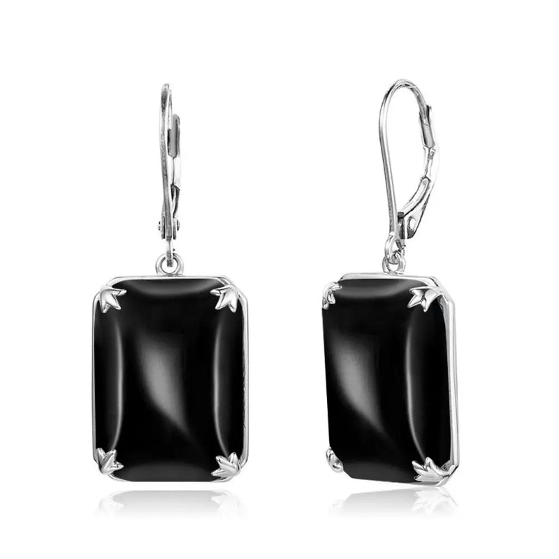 925 Sterling Silver Black Onyx Drop Earrings for Women