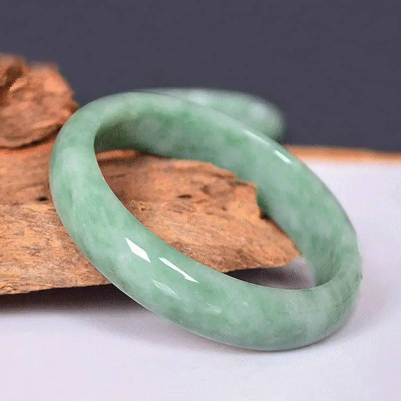 Natural Jade Bangle Bracelet, Hand-Carved for Women