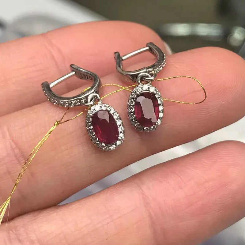 Sterling Silver Pigeon Blood Ruby Earrings