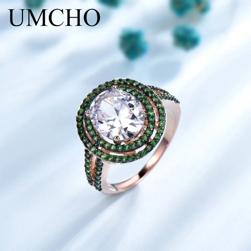 Sterling Silver Cubic Zircon and Emerald Ring for Women