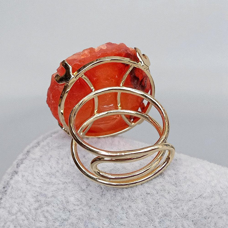 Y.YING Natural Carnelian Rough Stone Druzy Wedding Raw Rings Gold Electroplate Resizable Size Jewelry