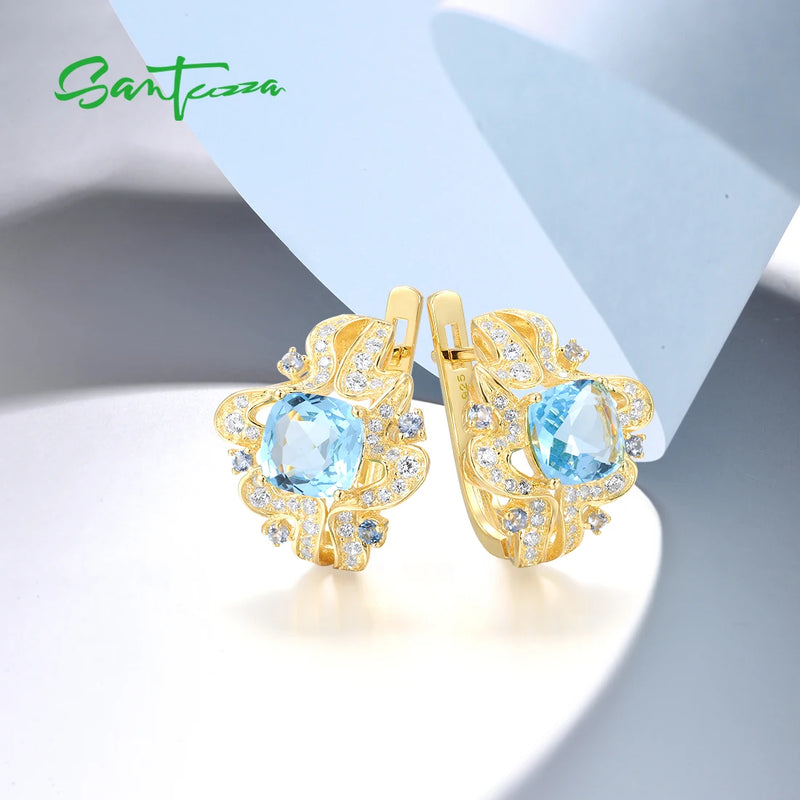 Sterling Silver Cubic Zirconia Blue Stone Earrings for Women