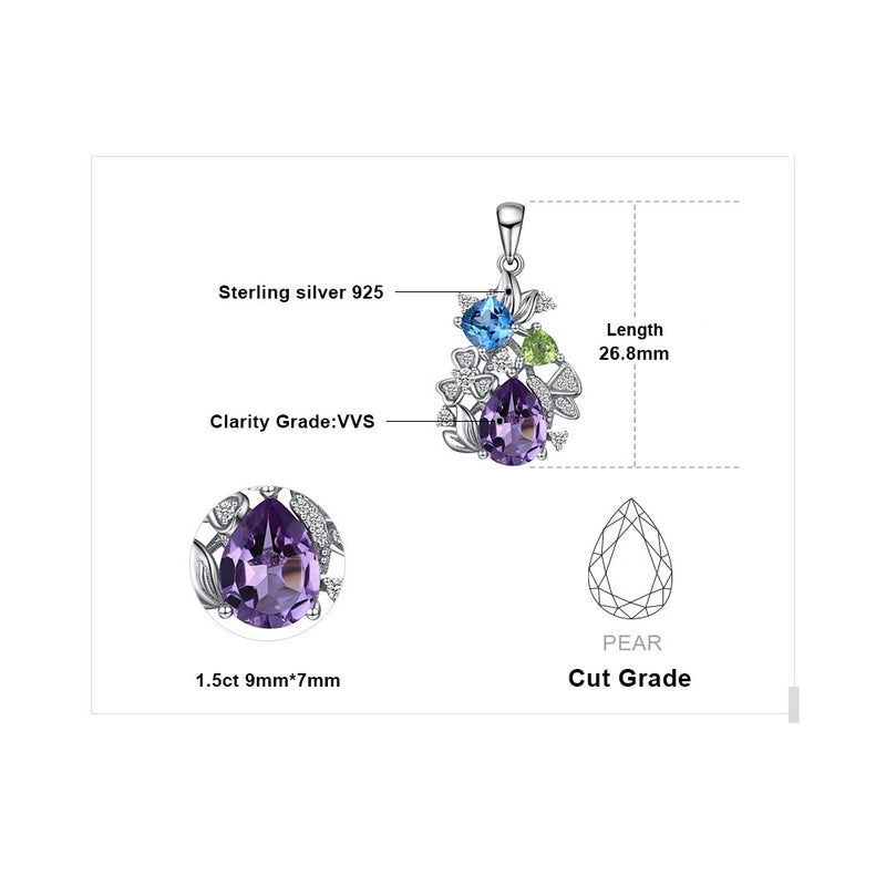 925 Sterling Silver Amethyst Blue Topaz Peridot Chrome Diopside Flower Pendant for Women