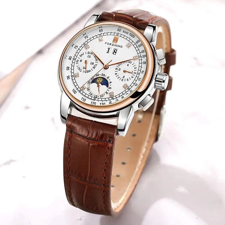 Stainless Steel Genuine Leather AutomaticMechanical Watch for Women