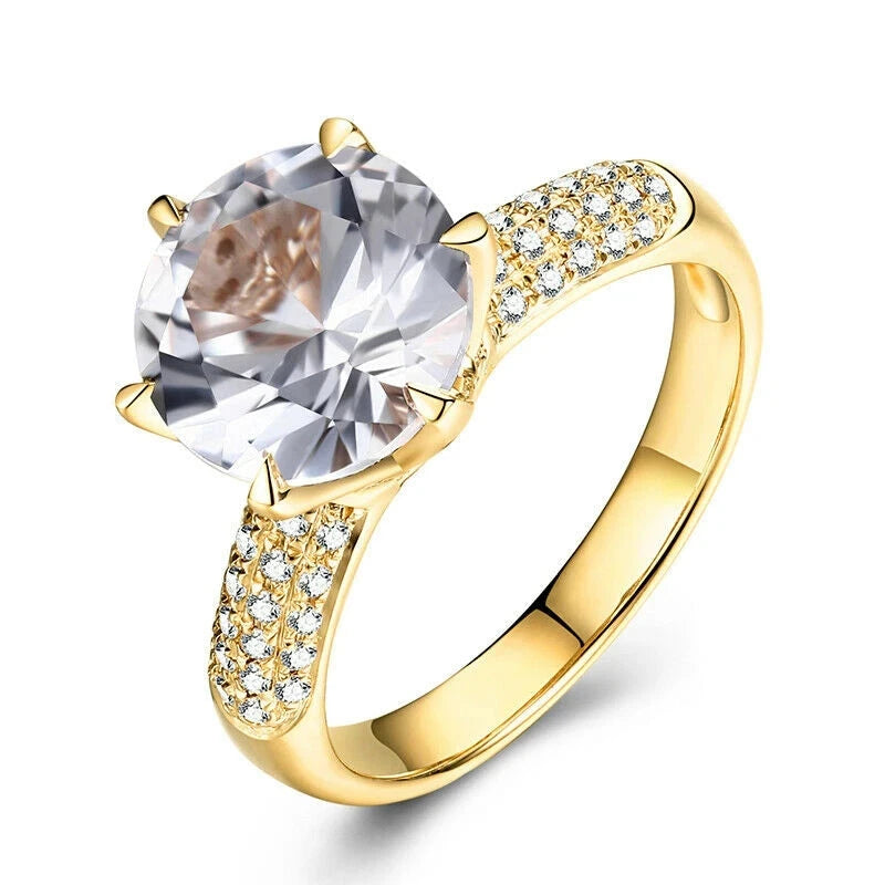 14K Yellow Gold 3.4ct Round Moissanite Engagement Ring for Women