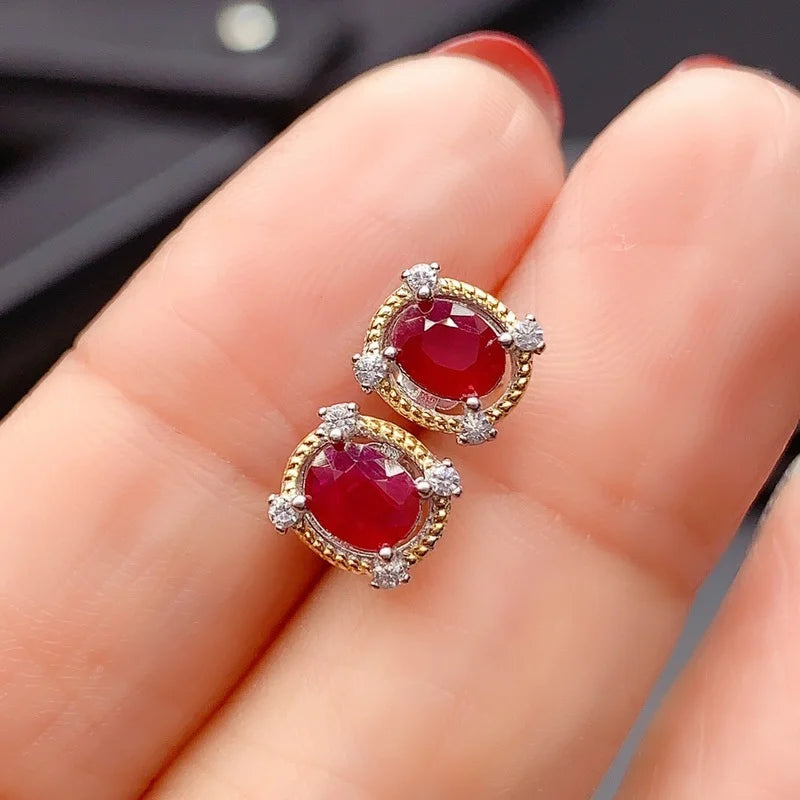 Sterling Silver Natural Ruby Earrings