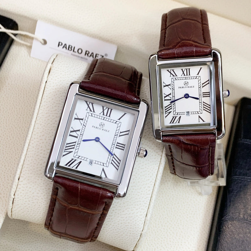 Luxury Leather Square Wristwatch for Women and Men