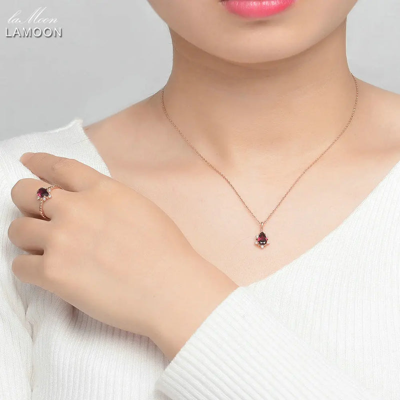 Sterling Silver Red Garnet Pendant Necklace for Women