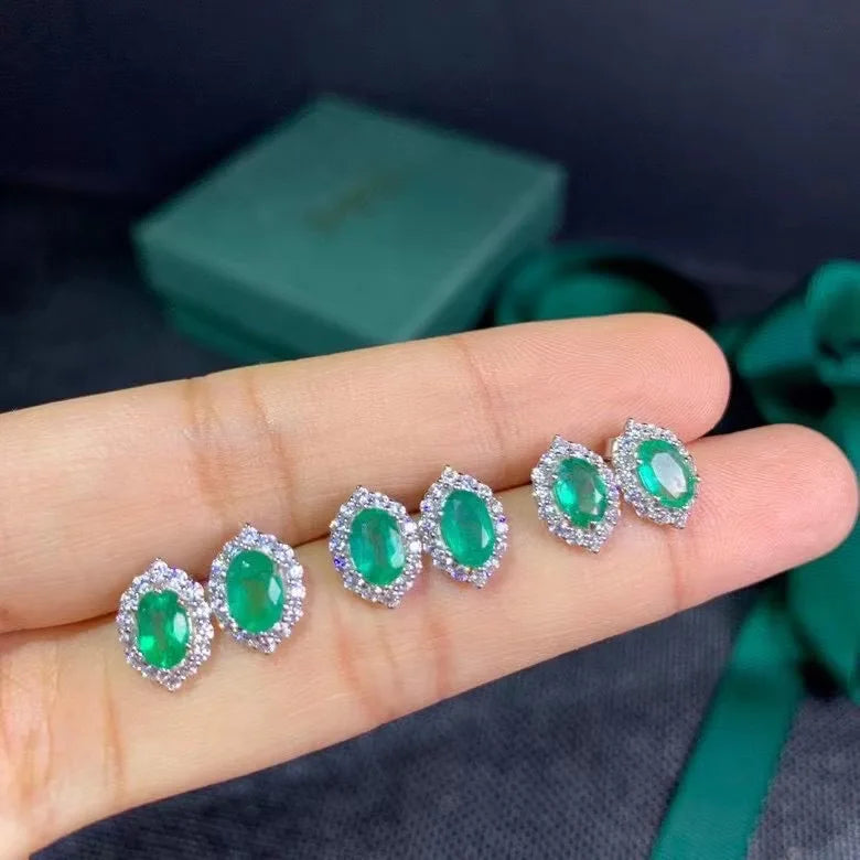 925 Sterling Silver Emerald Earrings for Women