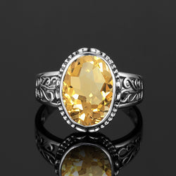 Sterling Silver 925 Oval Yellow Citrine Ring for Women