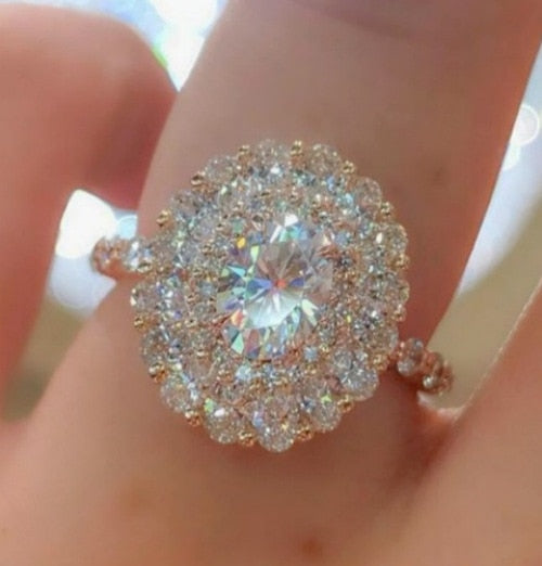 Rose Gold 3 Carat Rose Quartz Oval Invisible-Setting Ring for Women