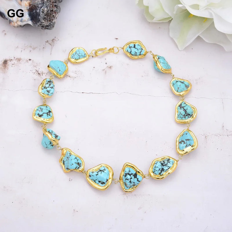 Gold Plated Howlite Turquoise Choker Necklace for Women