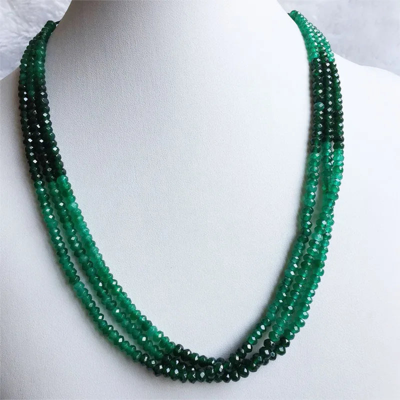 Sterling Silver Double Color Green Emerald Sapphire Jade Bead Choker Necklace for Women