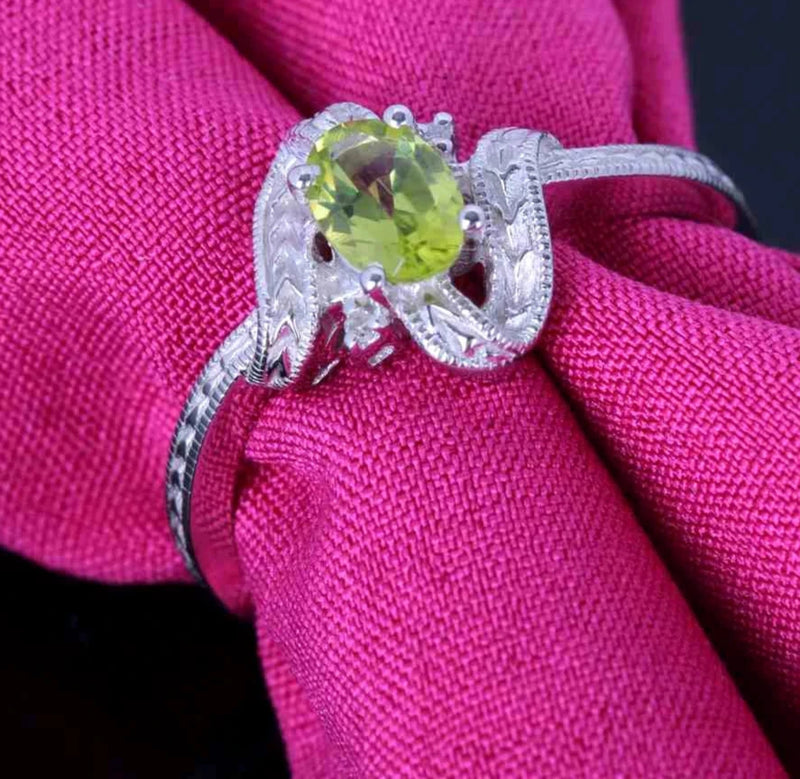 10k White Gold Peridot Diamond Engagement Ring for Women