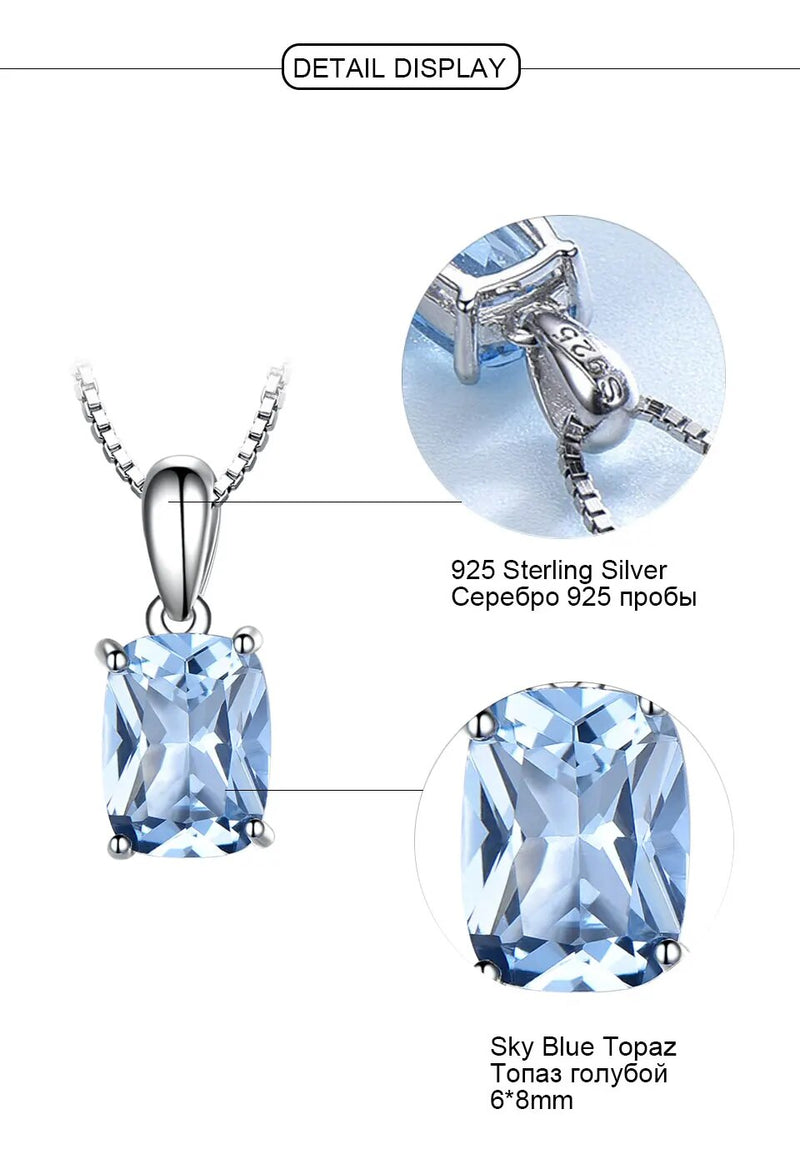 Sterling Silver Sky Blue Topaz Earrings Necklace Set for Women