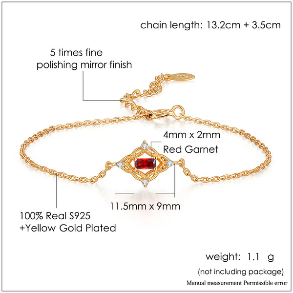 925 Sterling Silver Red Garnet Bracelet for Women