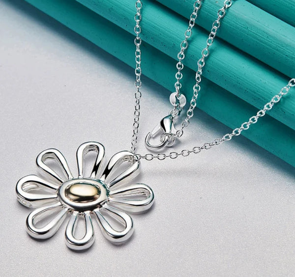 Sterling Silver Flower Pendant Necklace for Women