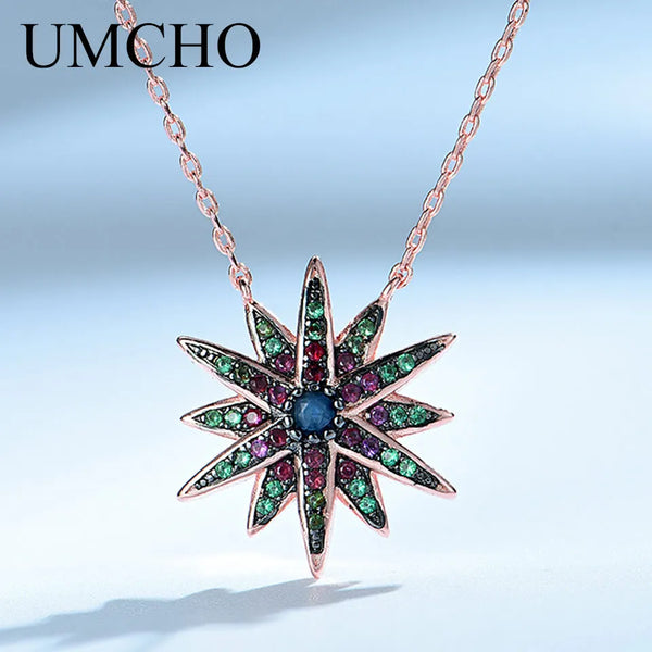 925 Sterling Silver Colorful Star Statement Necklace for Women