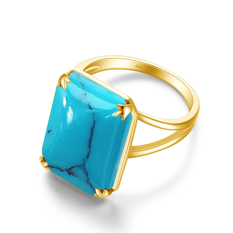 Sterling Silver Turquoise 925 Shiny Gold Plated Punk Ring For Women