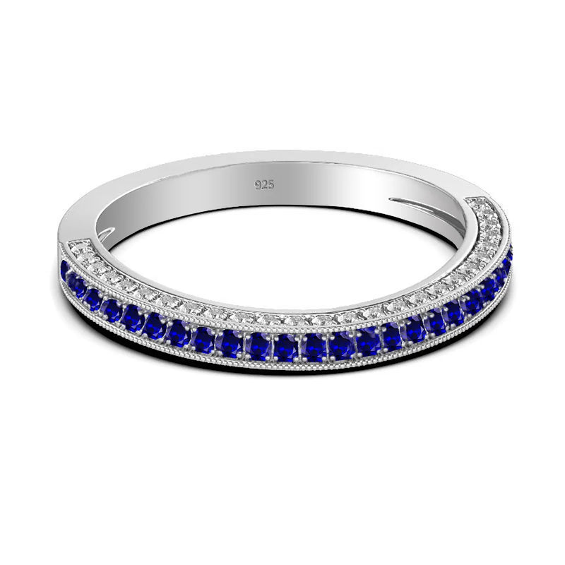 Sterling Silver Blue Sapphire & Cubic Zirconia Ring for Women