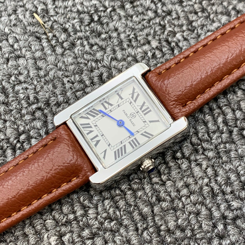 Elegant Simple Rectangle Brown Leather Women's Fashion Casual Retro Wristwatch