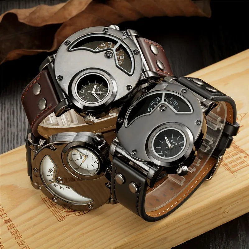 Stylish Two-Zone Luxury Men's Leather Watch