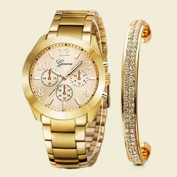 Gold Bangle Watches with Accents for Women