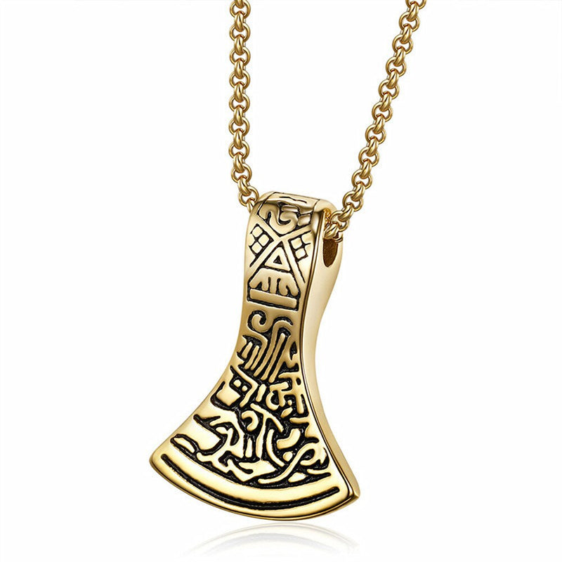 Gold Filled Vintage Pattern Carving Axe Pendant for Men