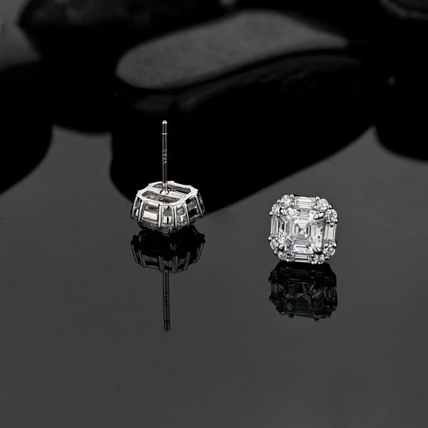 Wong Rain 925 Sterling Silver Asscher Cut Created Moissanite Ruby Gemstone Wedding Simple Ear Studs Earrings Fine Jewelry Gift