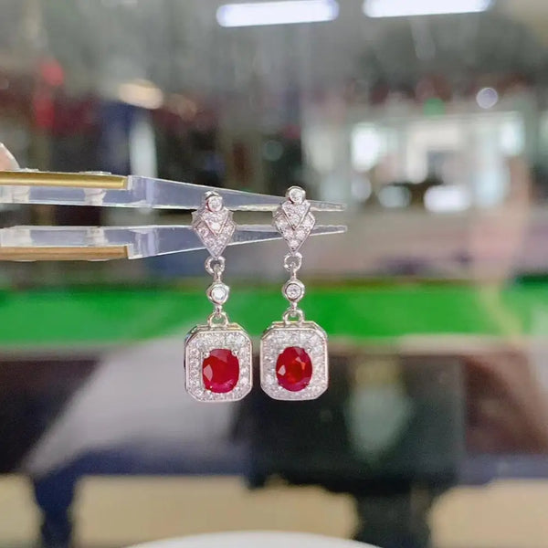 Silver Natural Ruby Dangler Earrings for Women