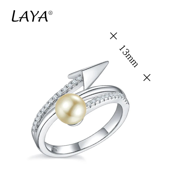 925 Sterling Silver Shell Pearl Moon Ring with Cubic Zirconia for Women