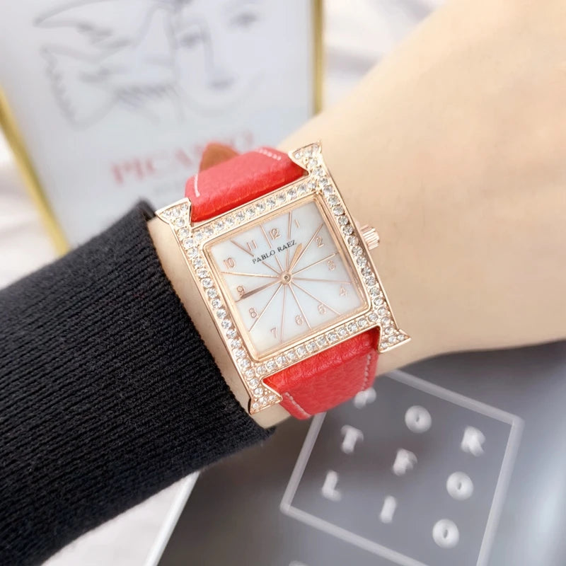 Luxury Diamond Fashion Watch for Ladies: High-Grade, Waterproof, Leather Strap, Quartz Movement.