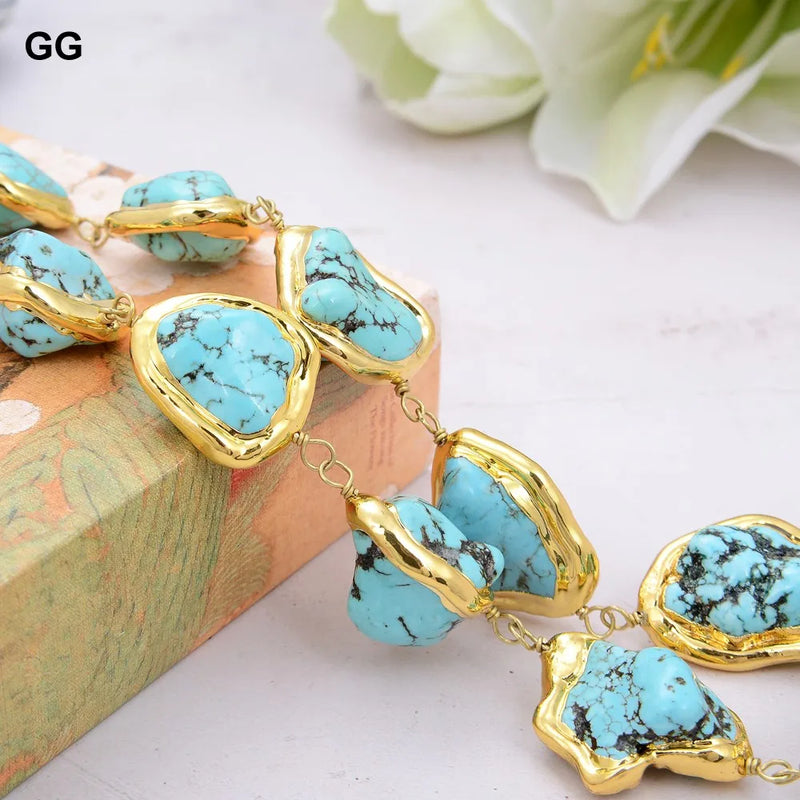 Gold Plated Howlite Turquoise Choker Necklace for Women