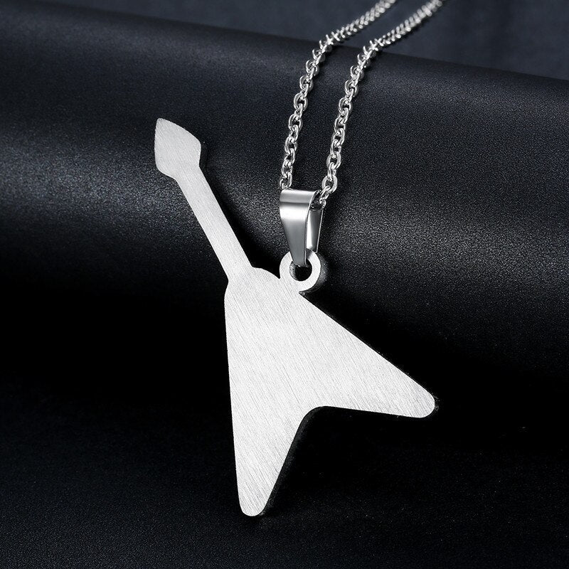 Stainless Steel Guitar Pendant Necklace for Men & Women