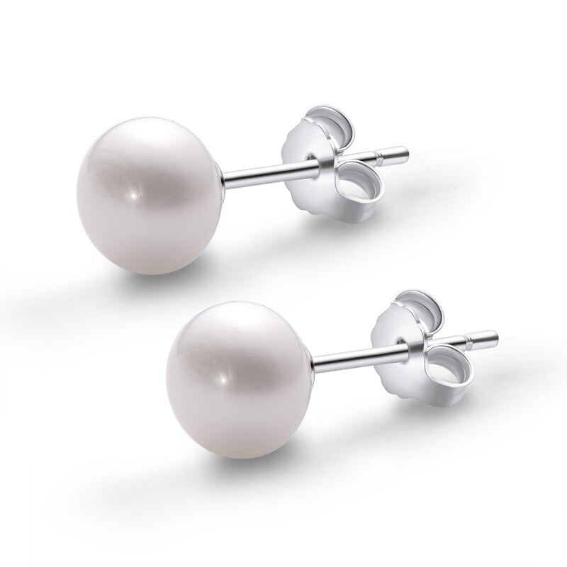 LUOWEND 925 Sterling Silver Earrings Half Round Natural Freshwater Pearl Earrings Handmade Jewelry for Women Birthday Gift