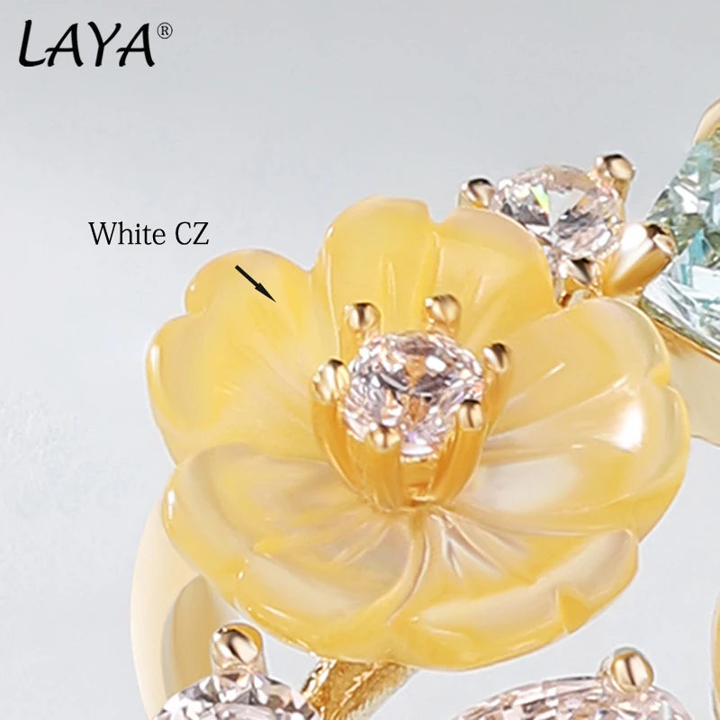 925 Sterling Silver Yellow Shell Flower Ring with Zircon for Women