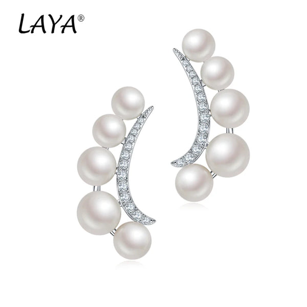 Sterling Silver Natural Pearl & Cubic Zirconia Stud Earrings for Women