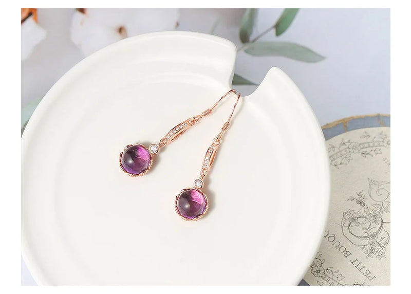 925 Silver Rose Gold Plated Amethyst Drop Earrings for Women