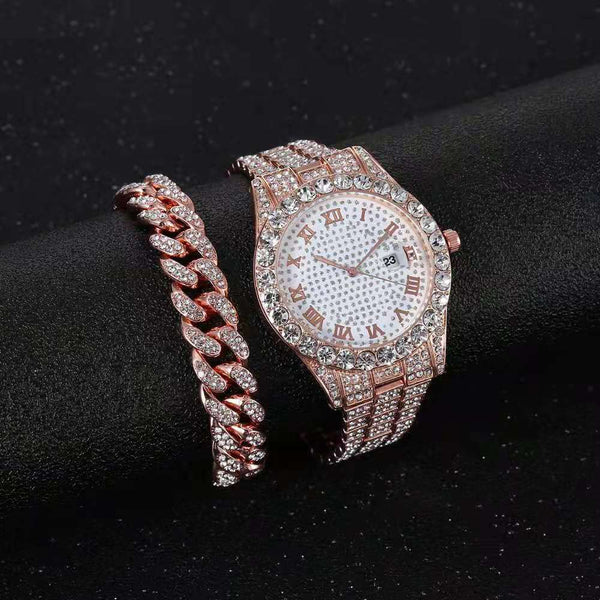 Gold Iced Out Bracelet Watch with Diamonds for Men