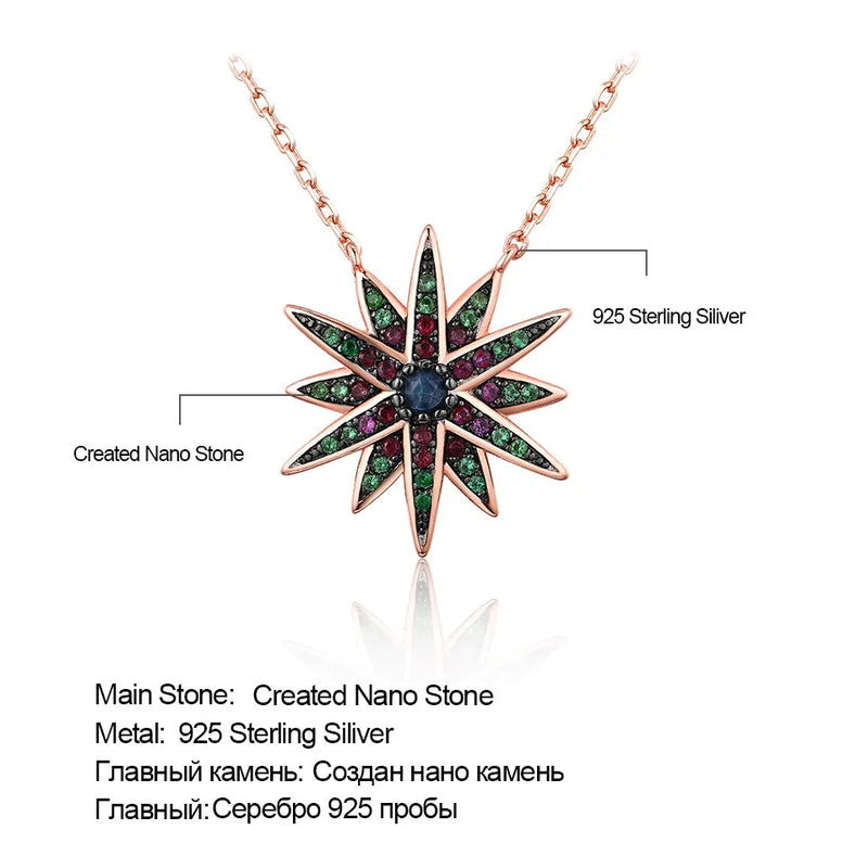 925 Sterling Silver Colorful Star Statement Necklace for Women