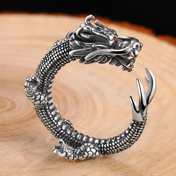 Sterling Silver Retro Dragon Adjustable Ring for Women